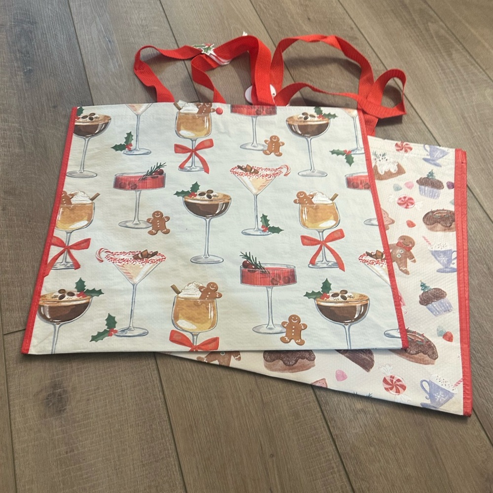 Homegoods TJMaxx Marshalls Christmas Dessert & Cocktails Print Tote Bags NWT